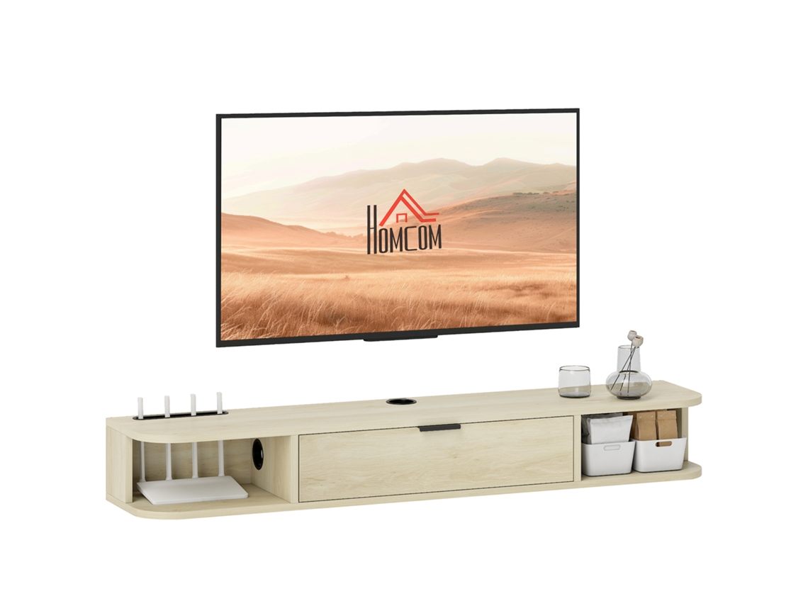 Móvel de TV suspenso PRIME KANG com orifício para cabos, para TVs de 50 polegadas, 120x24x16cm, madeira
