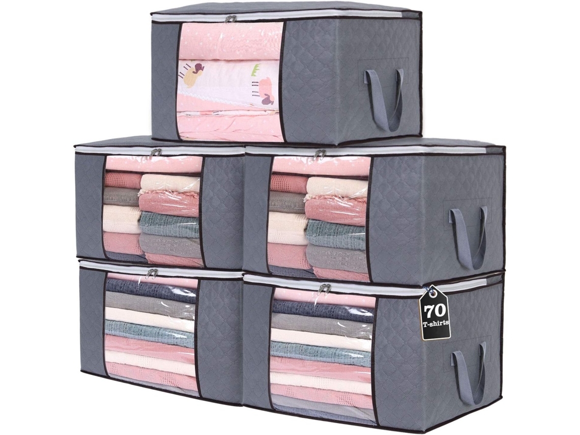 Conjunto De 5 Sacos Organizadores De Roupa De 90l, Grande Capacidade, Com Alças Reforçadas