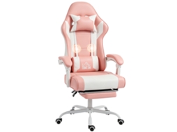 Cadeira Gamer Com Massagem Lombar, Vibração, Reclinação De 155°, Altura Ajustável, Encosto De Cabeça E Apoio Para Os Pés Retráteis, Rosa