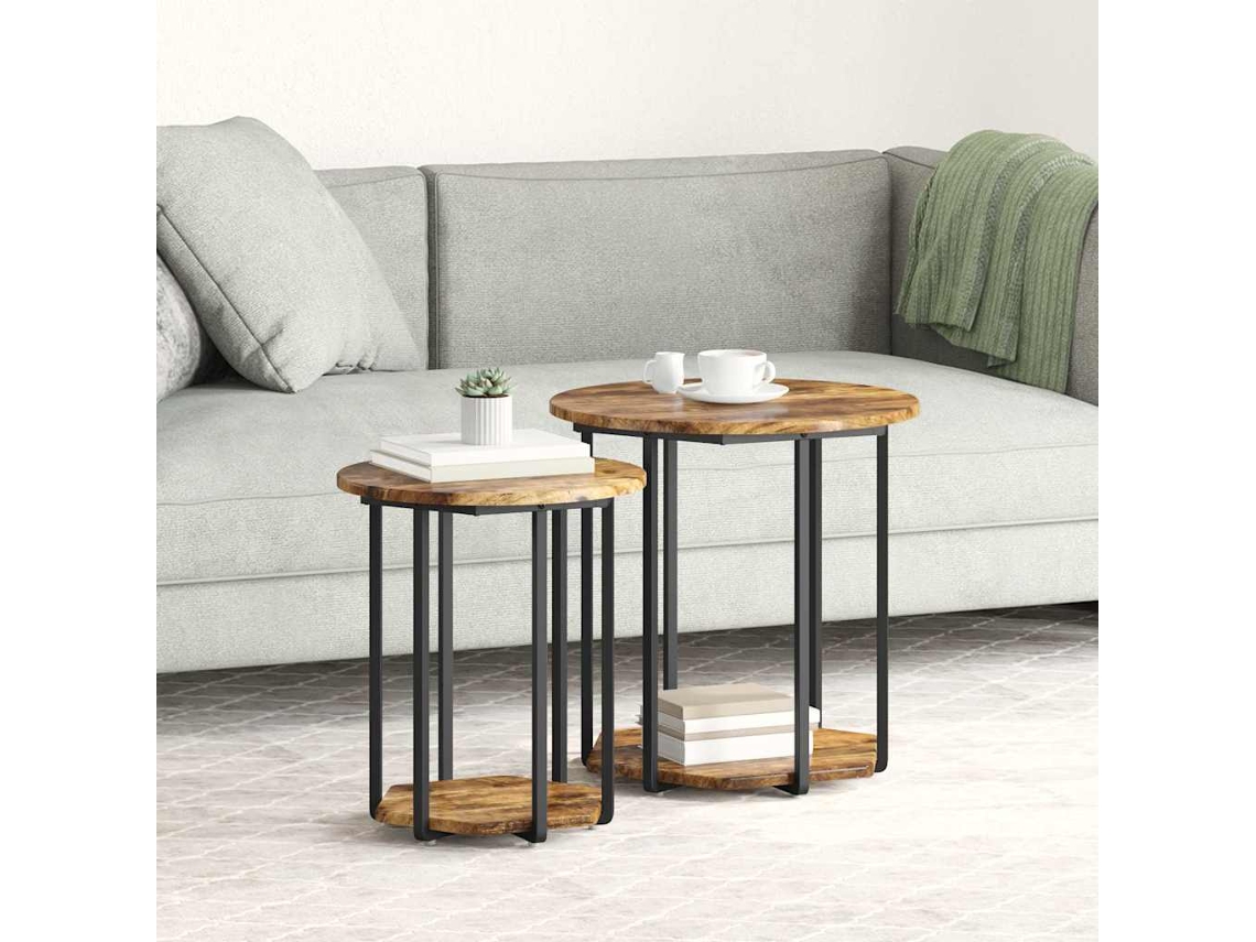 Vidaxl Conjunto De Mesas De Apoio Com Prateleira 2 Pcs Castanho