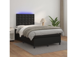 Vidaxl Cama Box Spring C/ Colchão/led 120x200cm Couro Artificial Preto