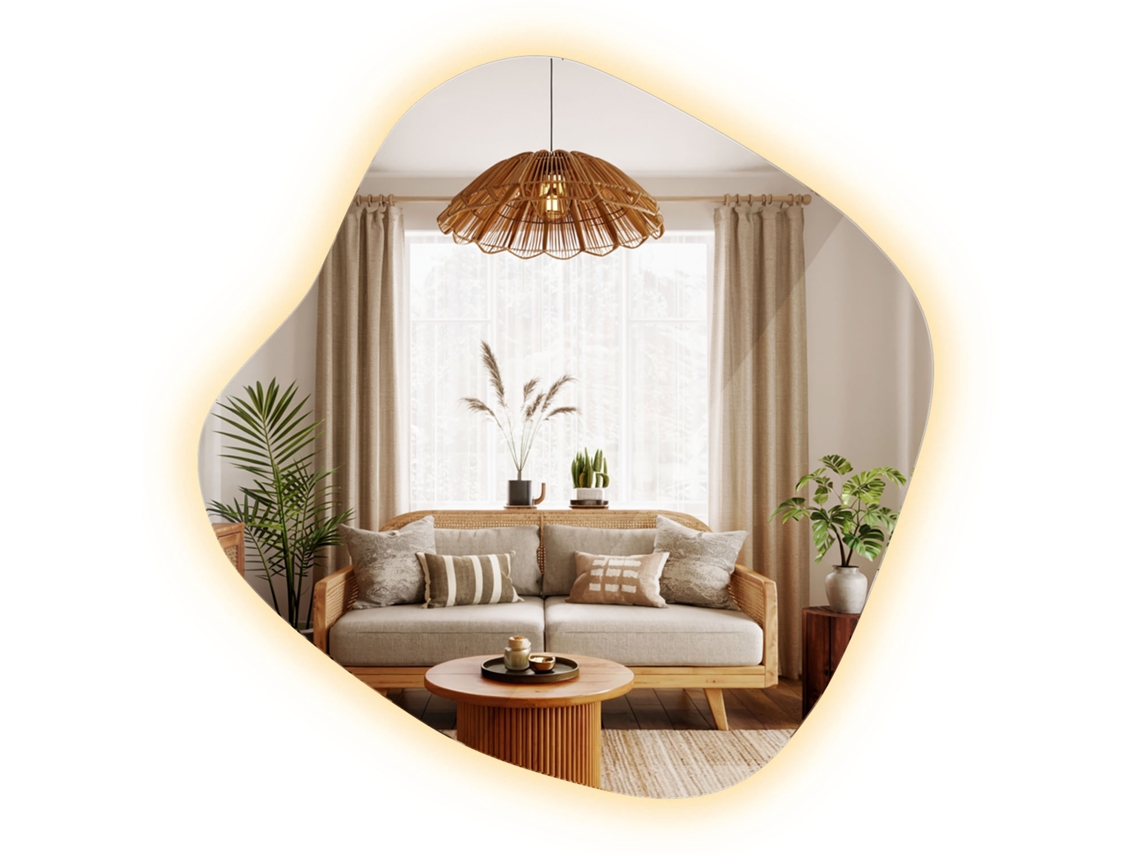 Espelho Assimétrico Luz Led Sem Moldura De Parede Espelharte (77x76,6 Cm Luz Quente 3000k)