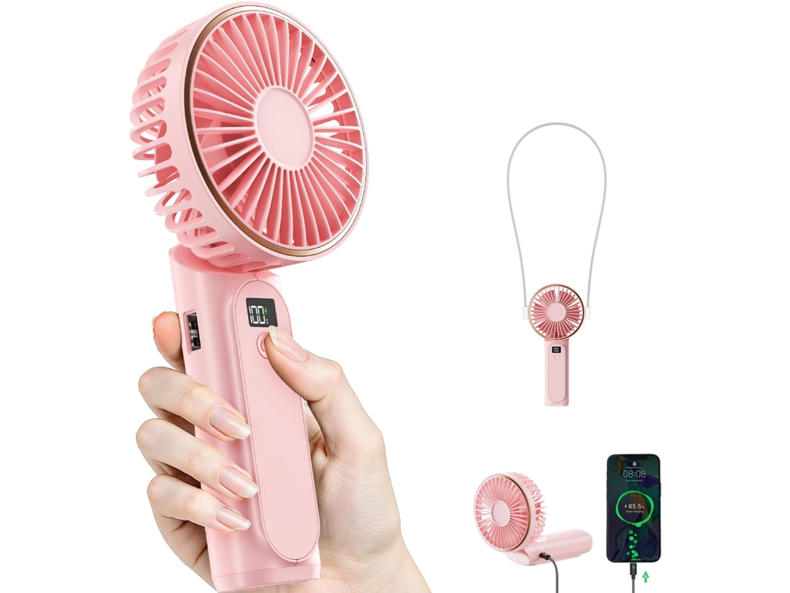 Ventilador Portátil 3 Em 1 Com Bateria Externa De 4000mah, Dobrável Em 180°, Com Indicador De Bateria Em Tempo Real