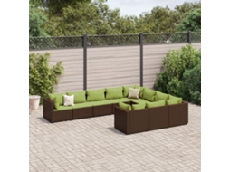 Vidaxl 10 Pcs Conj. Sofás Jardim Com Almofadões Vime Pe Castanho