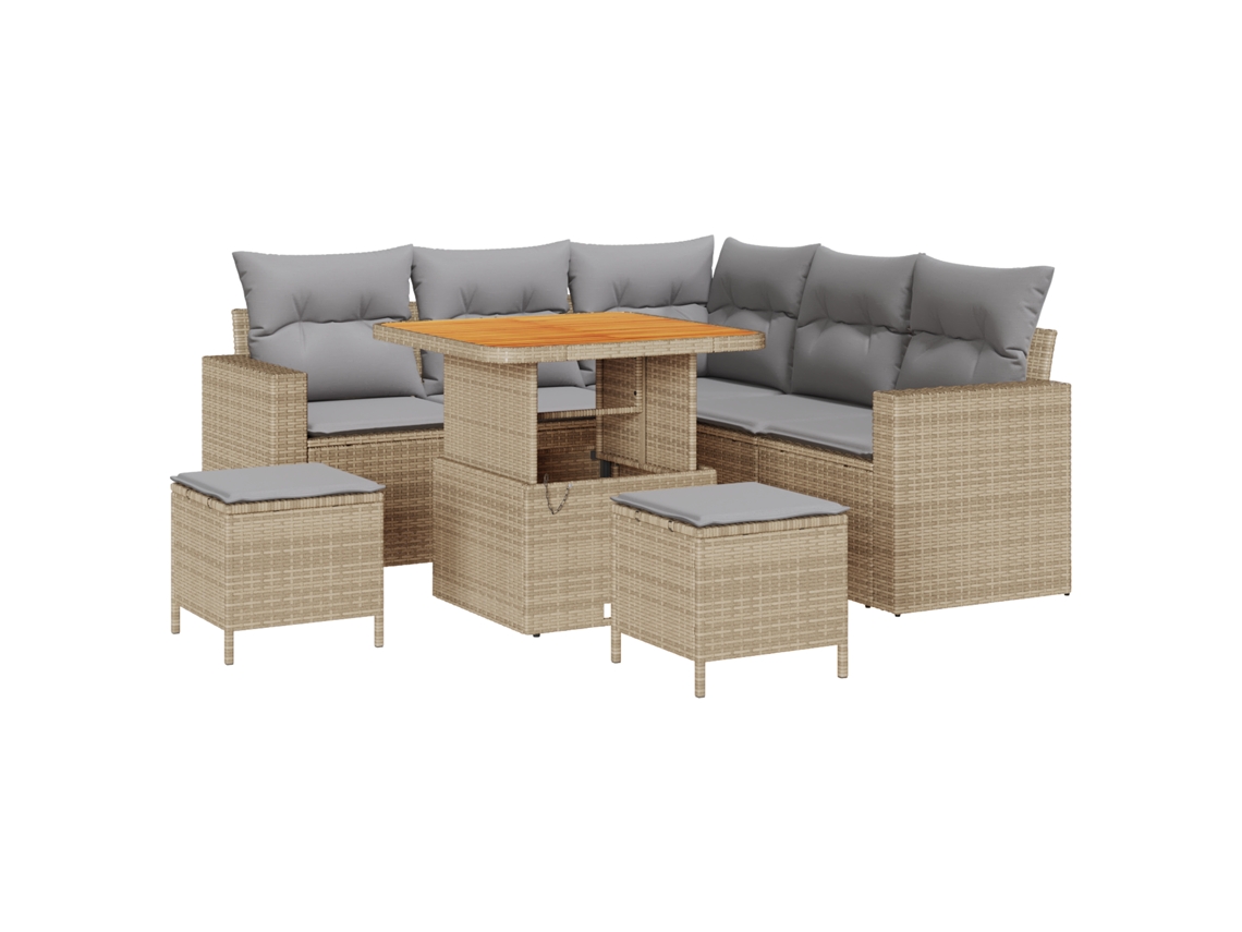 Conjunto 8 De Sofás De Jardim  Com Almofadas Vidaxl Bege Em Rattan Sintético