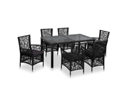 Vidaxl 7 Pcs Conjunto De Jantar Para Exterior Vime Pe Preto