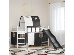Vidaxl Cama Loft Para Crianças Branco E Preto 90 X 190 Cm Metal