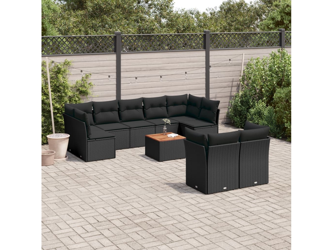 Vidaxl 10 Pcs Conjunto Sofás De Jardim C/ Almofadões Vime Pe Preto