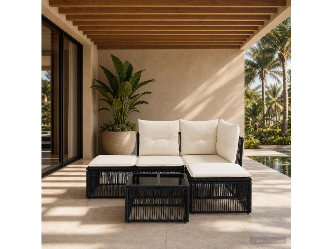 Vidaxl Conjunto De Sofá De Jardim 5 Unid. Preto Vime Pe
