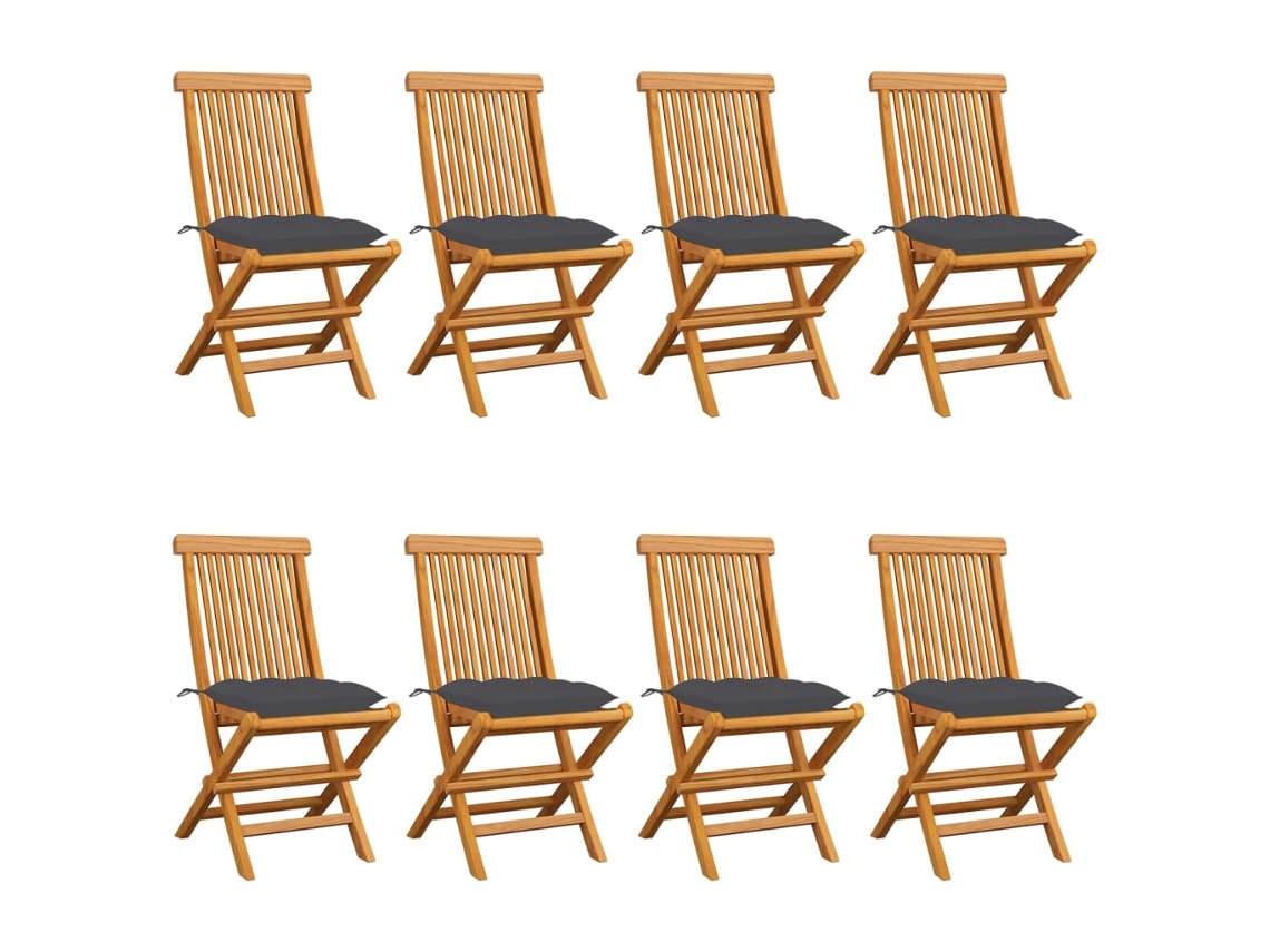 Cadeiras De Jardim C/ Almofadãµes Antracite 8 Pcs Teca Maciã§a DKD HOME DECOR