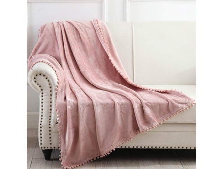 Manta De Lã£ Rosa 127x152cm, Macia E Quente, Com Franjas E Borlas, Manta Decorativa De Flanela Para Sofã¡.