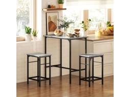 Conjunto De Mesa De Bar Com 2 Banquitos E Pés Antiderrapantes Para Cozinha Ou Sala De Jantar, Cor Cinza Ehstmind