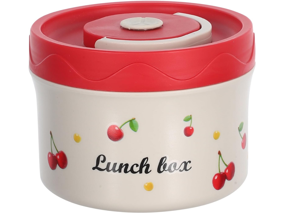 Lancheira Bento De 550ml Em Aço Inoxidável Vermelho Com Estampa Cerejas, Leve E Própria Para Micro Ondas, Ideal Para A