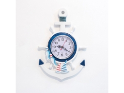 Relógio de parede Baok em estilo náutico azul e branco com design de navio, decoração personalizada, 34x23cm para escritório ou quarto.
