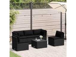 Vidaxl 4 Pcs Conjunto Lounge De Jardim C/ Almofadões Vime Pe Preto