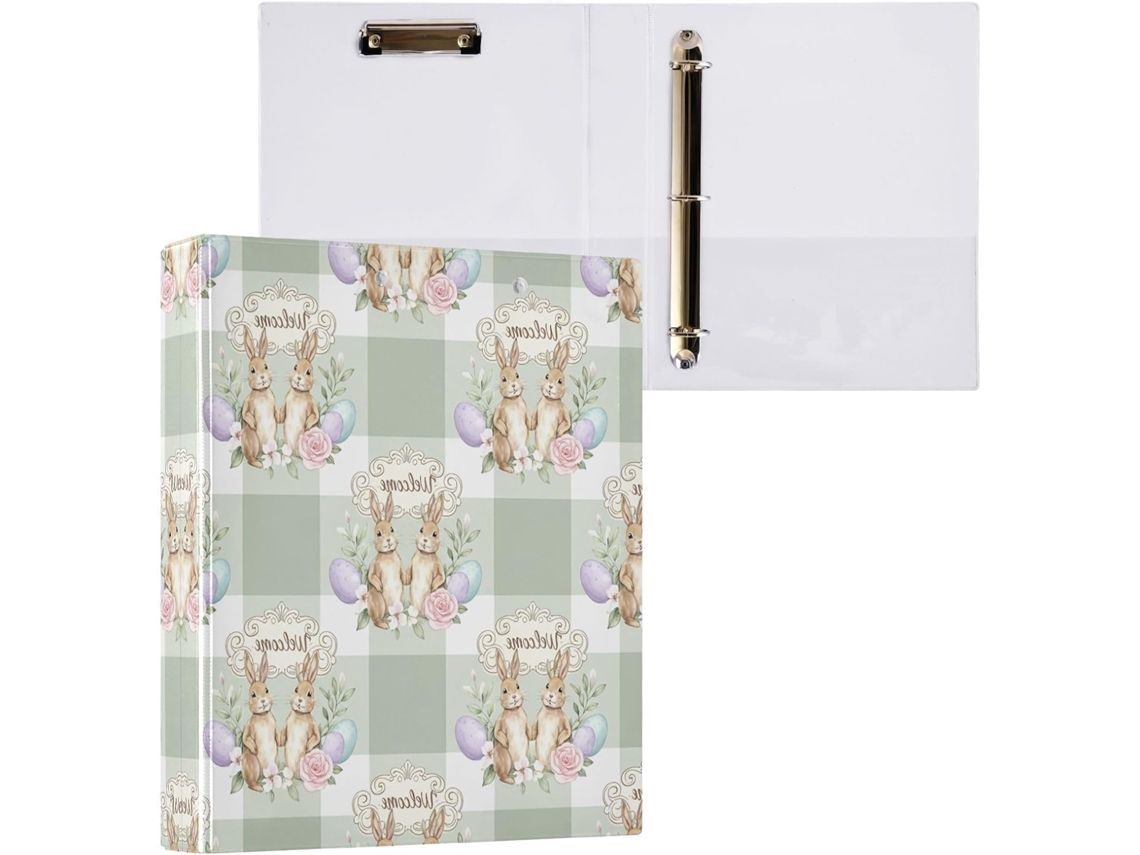 Pasta de 3 Argolas para Papel Tamanho Carta , Coelhinho da Páscoa Redondo e Fofo com Porta pra (27,9 X 21,6 Cm)