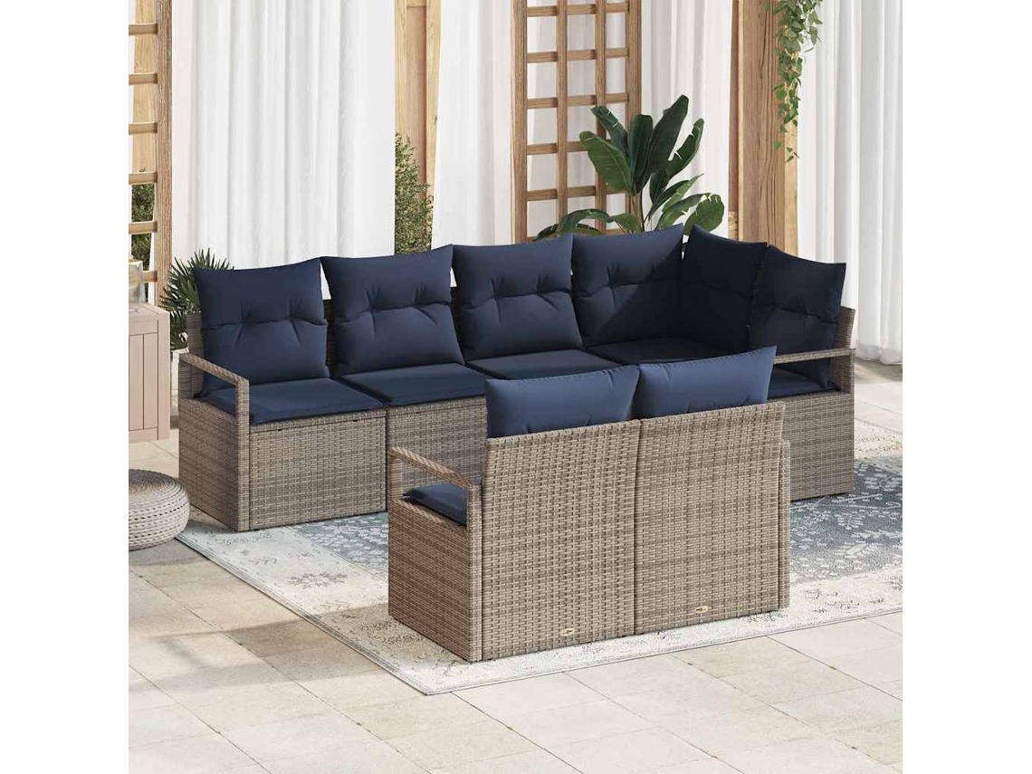 Vidaxl Conjunto de Sofás 7 Pcs Cinzeto Vime Pe