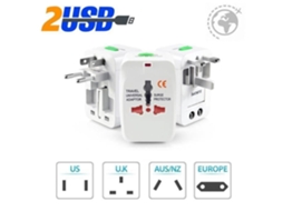 Adaptador de viagem - SKMEI - Tudo em um - 2 portas USB - Branco - Retangular SKMEI