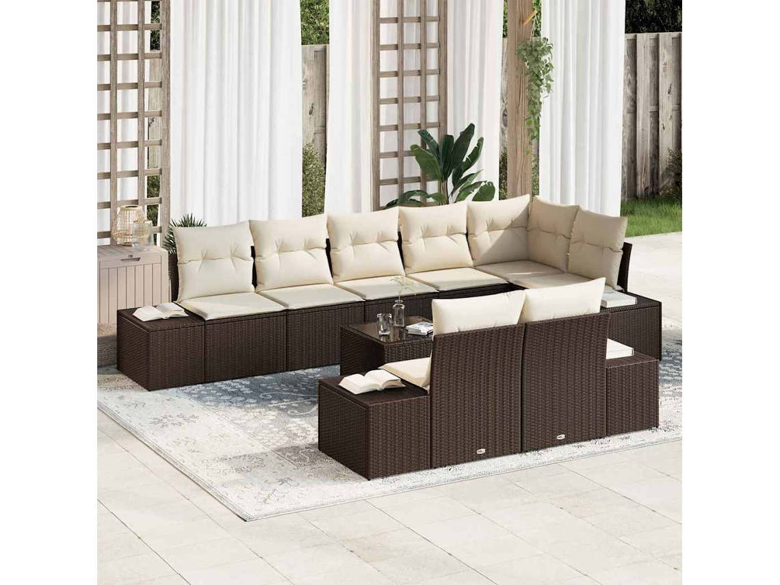 Vidaxl Conjunto De Sofá De Jardim 9 Unid. Marrom E Creme