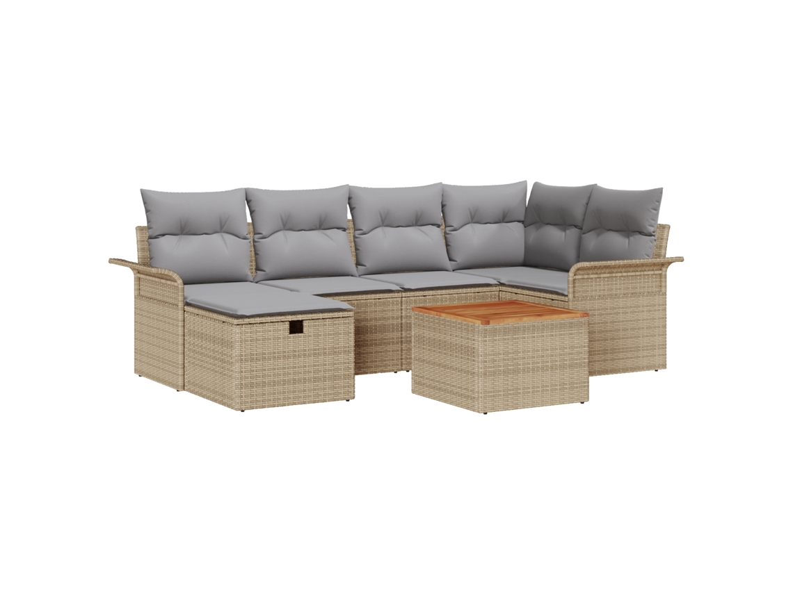 Conjunto 7 Conjunto De Sofá De Jardim Vidaxl Bege Vime Pe (55 X 55 X 37 Cm)