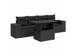 Conjunto de 5 Sofás de Jardim com Almofadões Vime Pe Preto MAISON EXCLUSIVE (5 pcs)