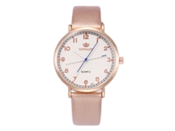 Relógio de quartzo moderno com pulseira de couro PU para casais, mostrador redondo simples (dourado)