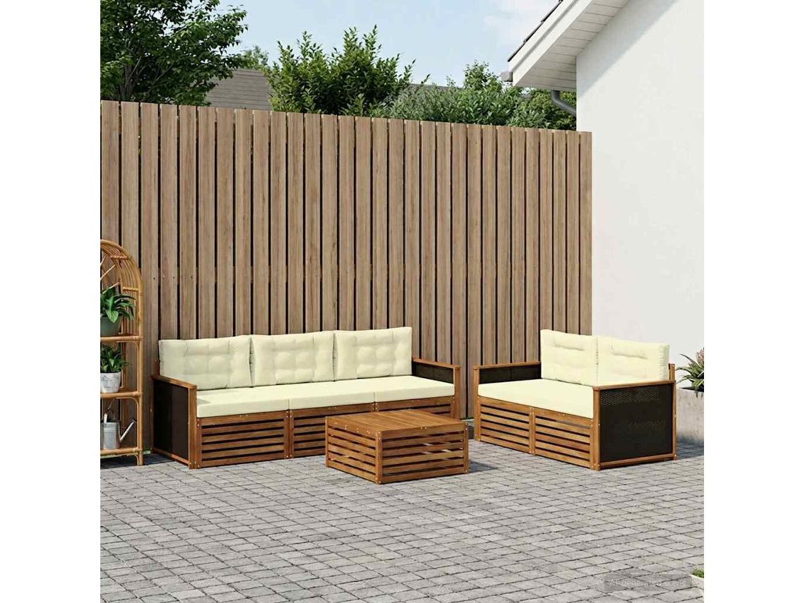 Vidaxl Conjunto De Sofás Para Exterior 6 Unid. Natural E Creme