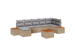 Conjunto 8 Sofá De Jardim Vidaxl Bege Vime Pe (55 X 55 X 37 Cm)