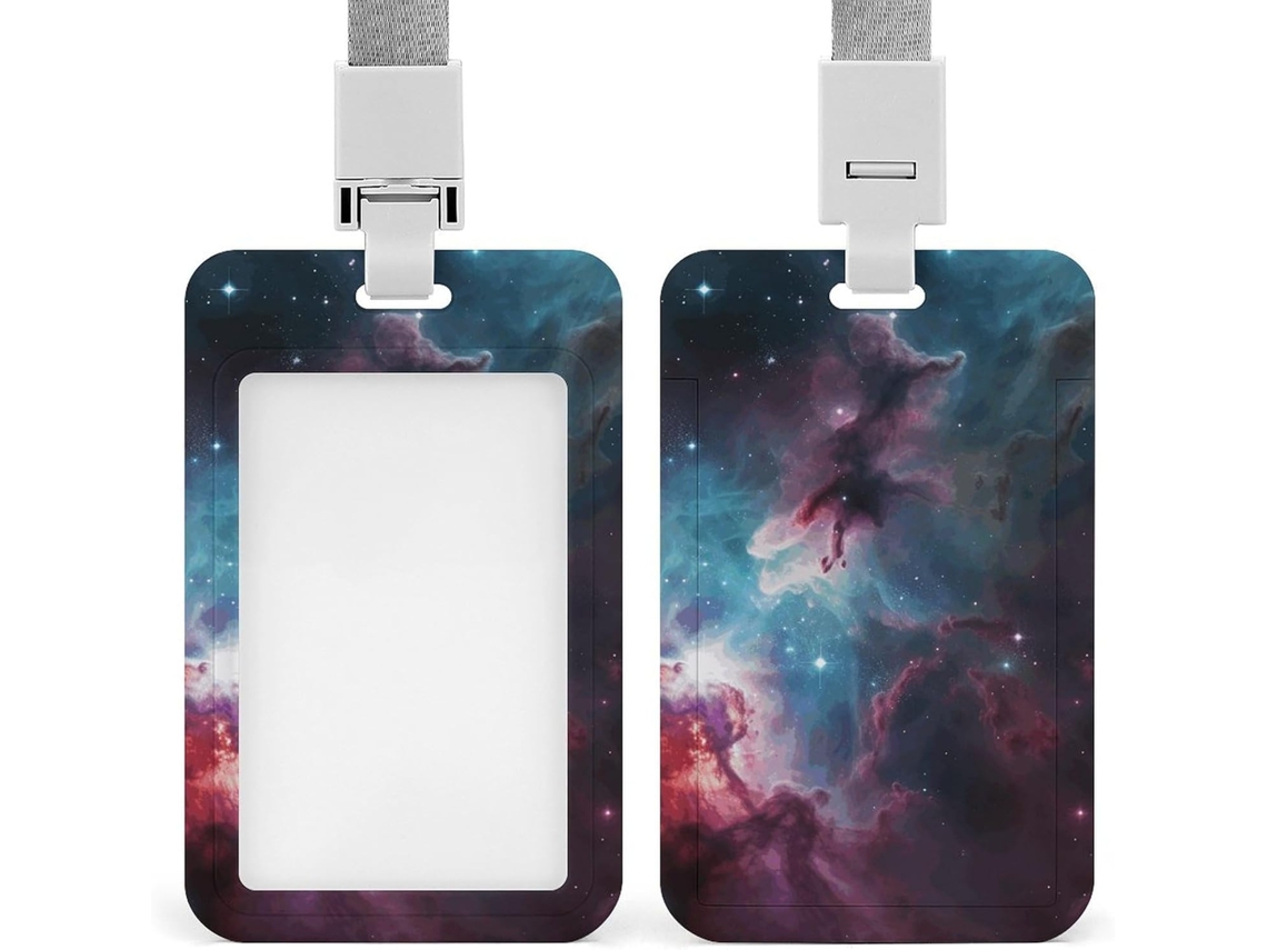 Porta Crachá Com Estampa De Nebulosa Espacial, Protetor De Cartão Vertical Com Cordão, Capa Plástica Impermeável, Porta