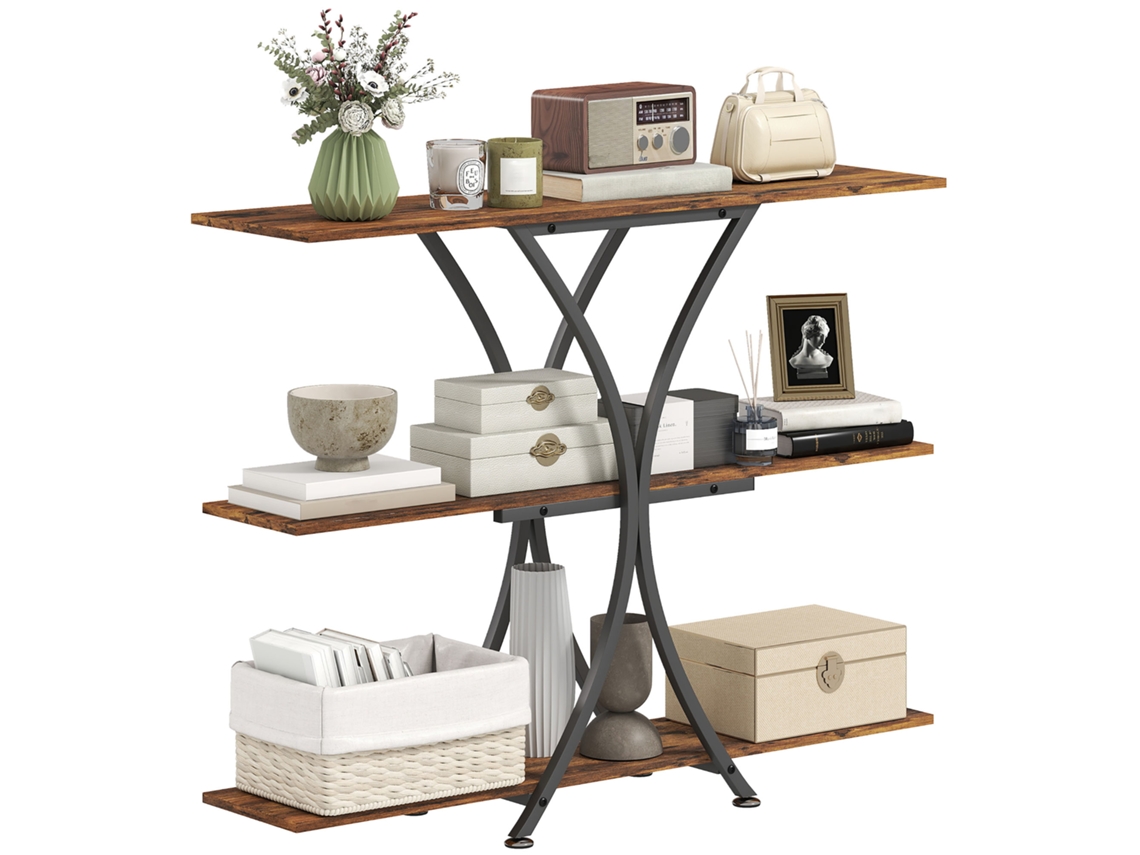 Mesa de Consola para Sofá,2 Prateleiras Abertas,estrutura Metálica em X,estilo Industrial,marrom Rústico BTFORUS