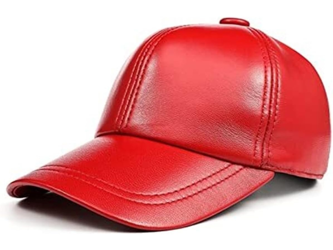 Casquette de Baseball En Cuir Véritable Rouge Uni Réglable Unisexe Homme Et Femme Plate SFUSHOS