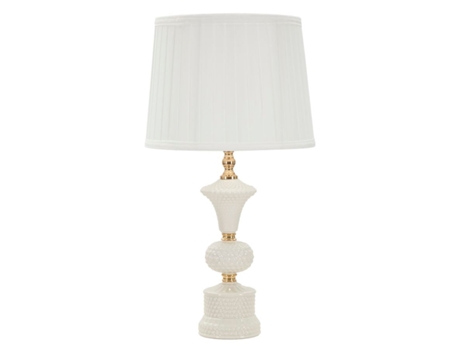 Candeeiro De Mesa Caserta Ø 30x57 Cm Cerâmica Branca E Dourado Mauroferretti