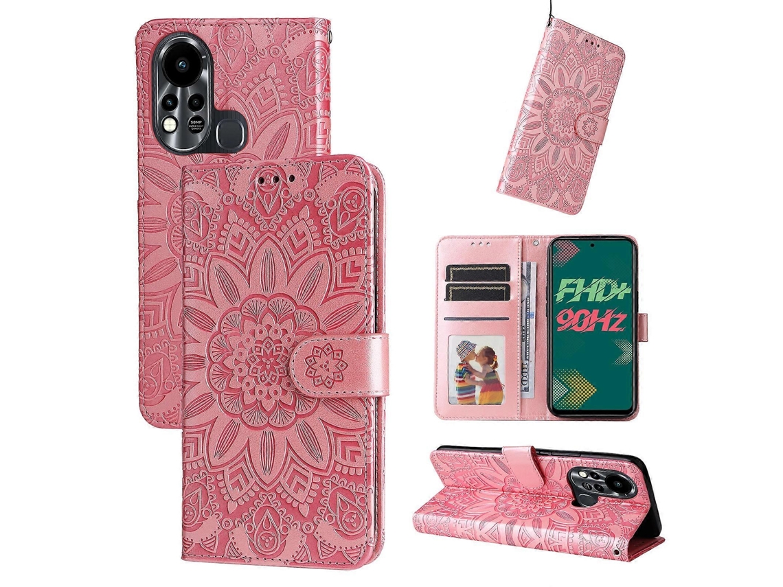 Capa De Celular Em Couro Com Estampa De Girassol Em Relevo Para Infinix Hot 11s