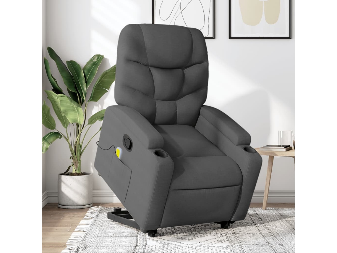 Vidaxl Poltrona Elevatória De Massagens Tecido Cinzento-escuro