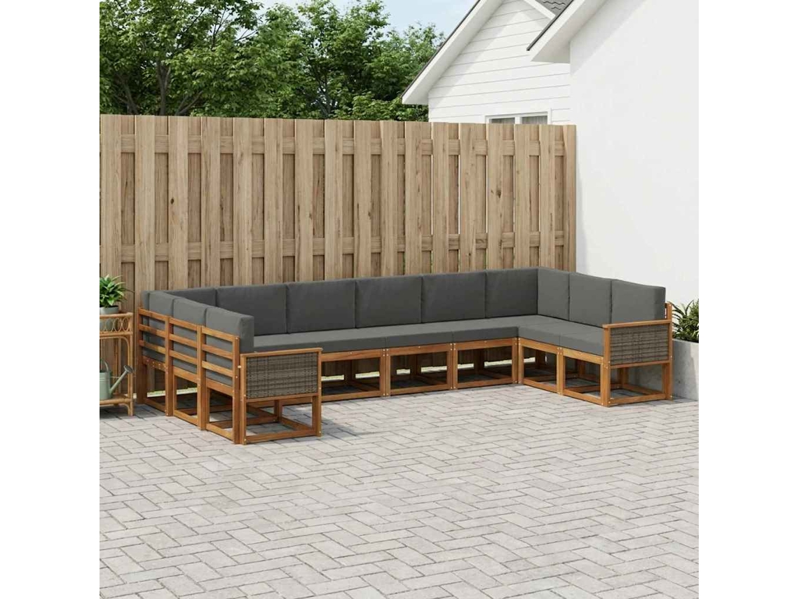 Vidaxl Conjunto De Sofás Para Exterior 10 Unid. Natural E Antracite