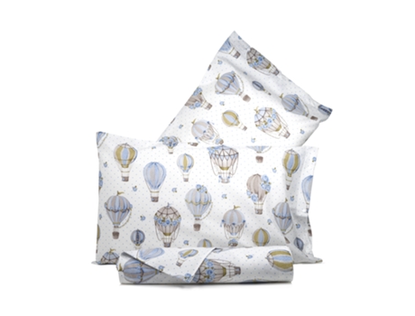 Conjunto de Edredão SMARTDECOHOME de 3 Peças 100% Algodão Cama de 150x160cm Globos Azules