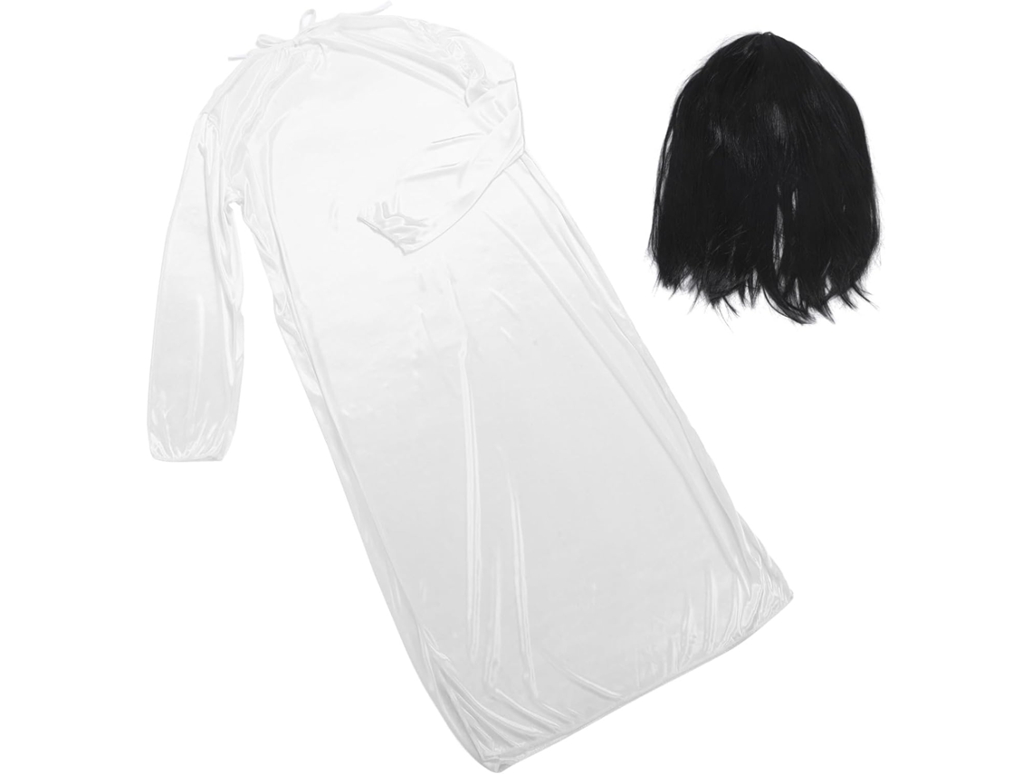 Peruca Branca E Vestido De Noiva Fantasmagórico - Fantasia Assustadora De Halloween Para Festas À Fantasia E