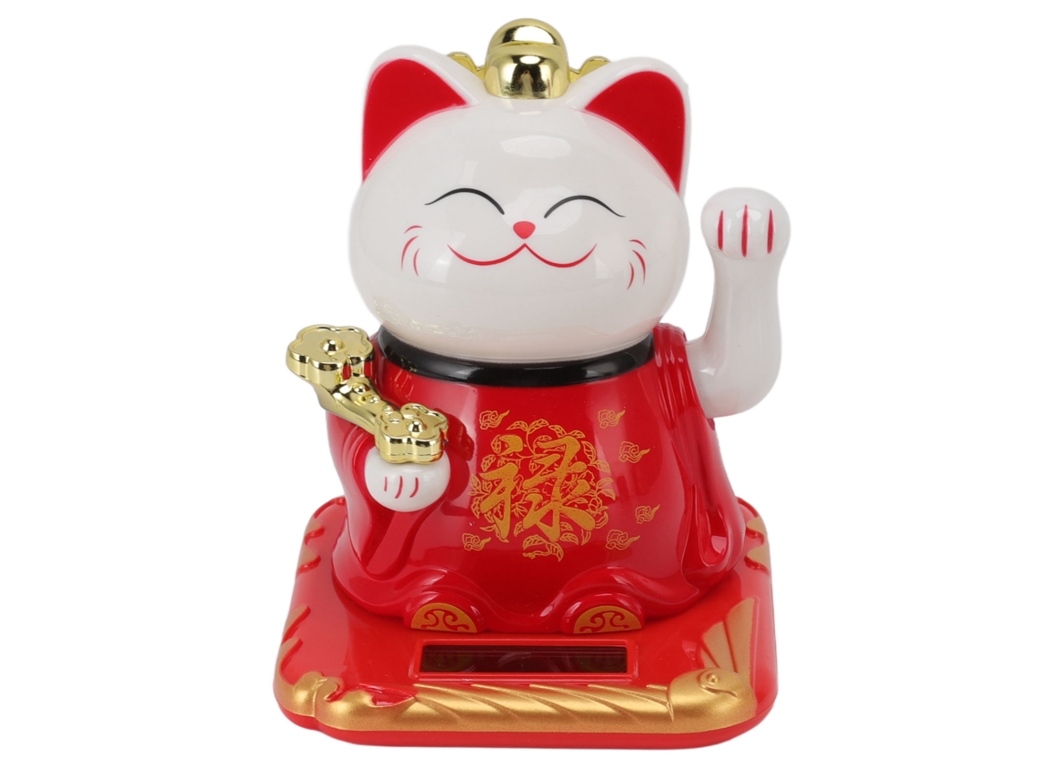 Ornamento De Gato Chinês Luz Indução Mão Mexendo Vermelho