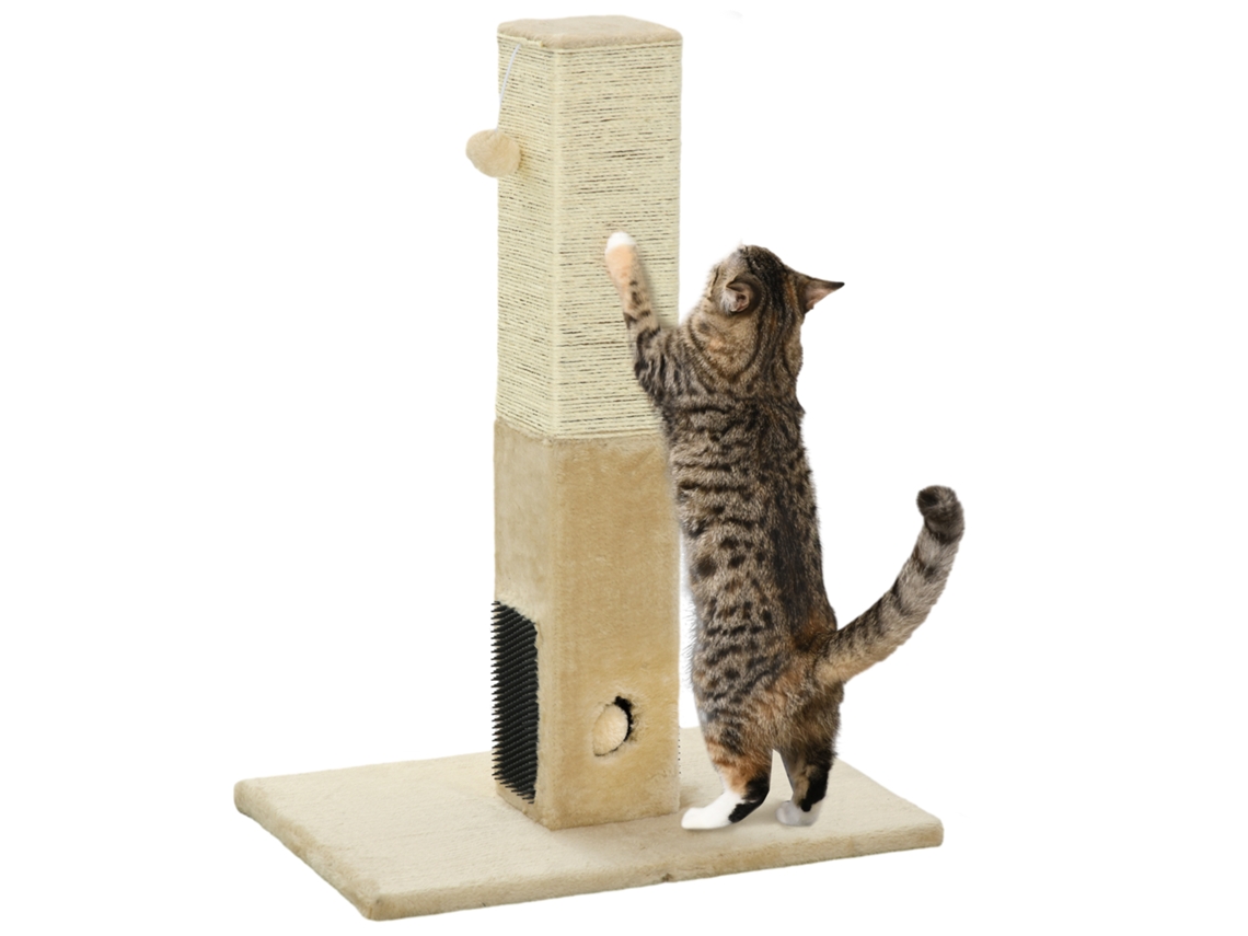 Poste Arranhador Para S 79 Cm Arranhador Para S Com Bola Suspensa E Poste De Juta 59,5x39x79 Cm Creme E Bege