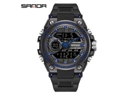 Relógio MDUG multifuncional luminoso, esportivo, à prova d'água, estilo harajuku (preto e azul masculino)