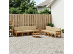 Vidaxl Conjunto De Sofás Para Exterior 9 Pcs Natural E Bege Poliéster