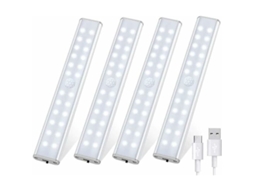 Lâmpada de Armário 24 Led 4 Modos de Iluminação Sensor de Movimento Usb Recarregável [4 Peças]