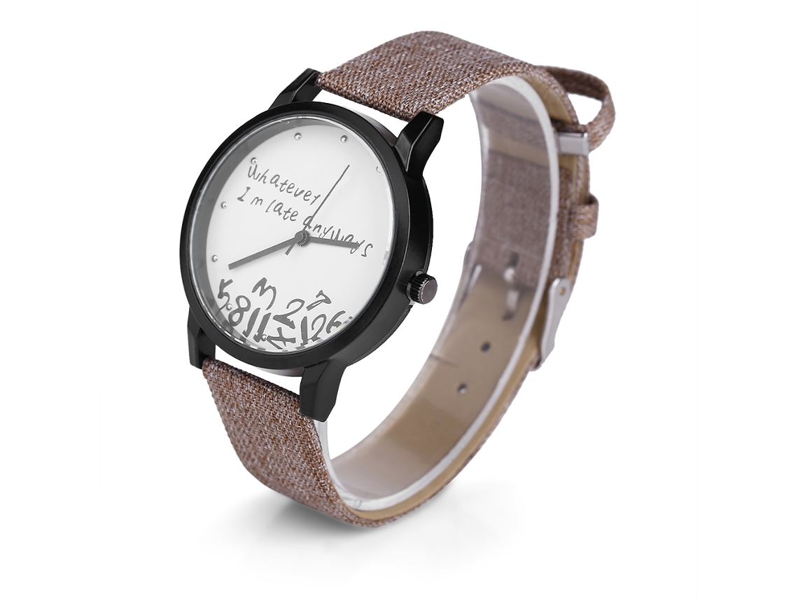 Relógio de Pulso Analógico Quartz com Pulseira Pu e Tecido Marrom Claro