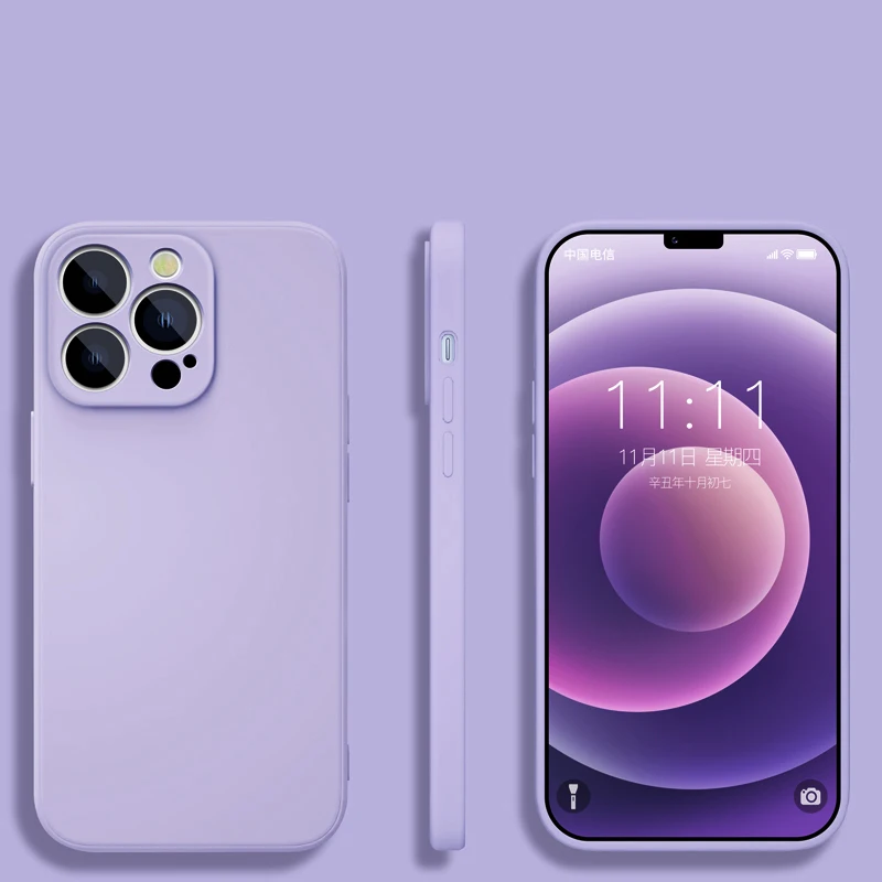 Capa Quadrada De Silicone Líquido Macio (roxa) Para Iphone 7, Com Proteção Para A Lente.
