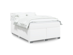 Cama Com Molas/colchão 140x190 Cm Couro Artificial Branco