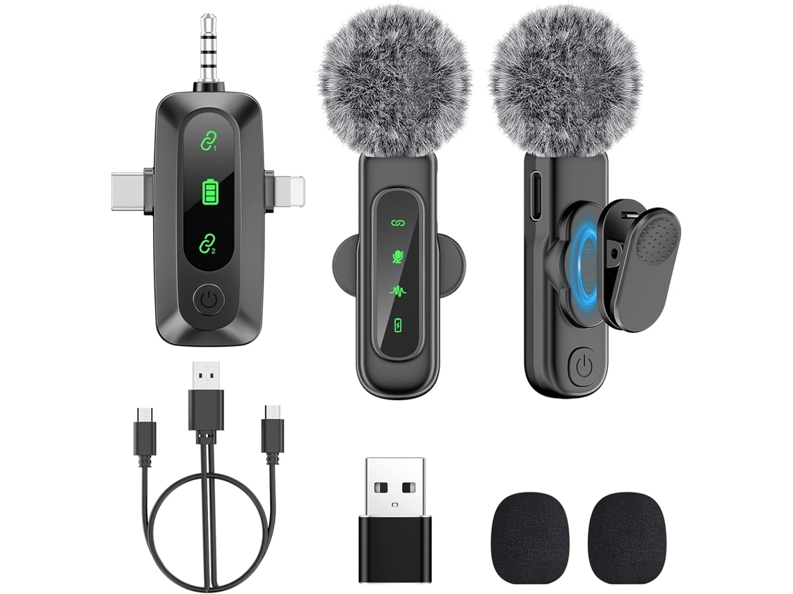 Microfone De Lapela Sem Fio 3 Em 1, Modelo Mais Recente De 2025, Para Iphone/android/câmera/ipad, Mini Microfone Com Clipe De Lape Aquaforge