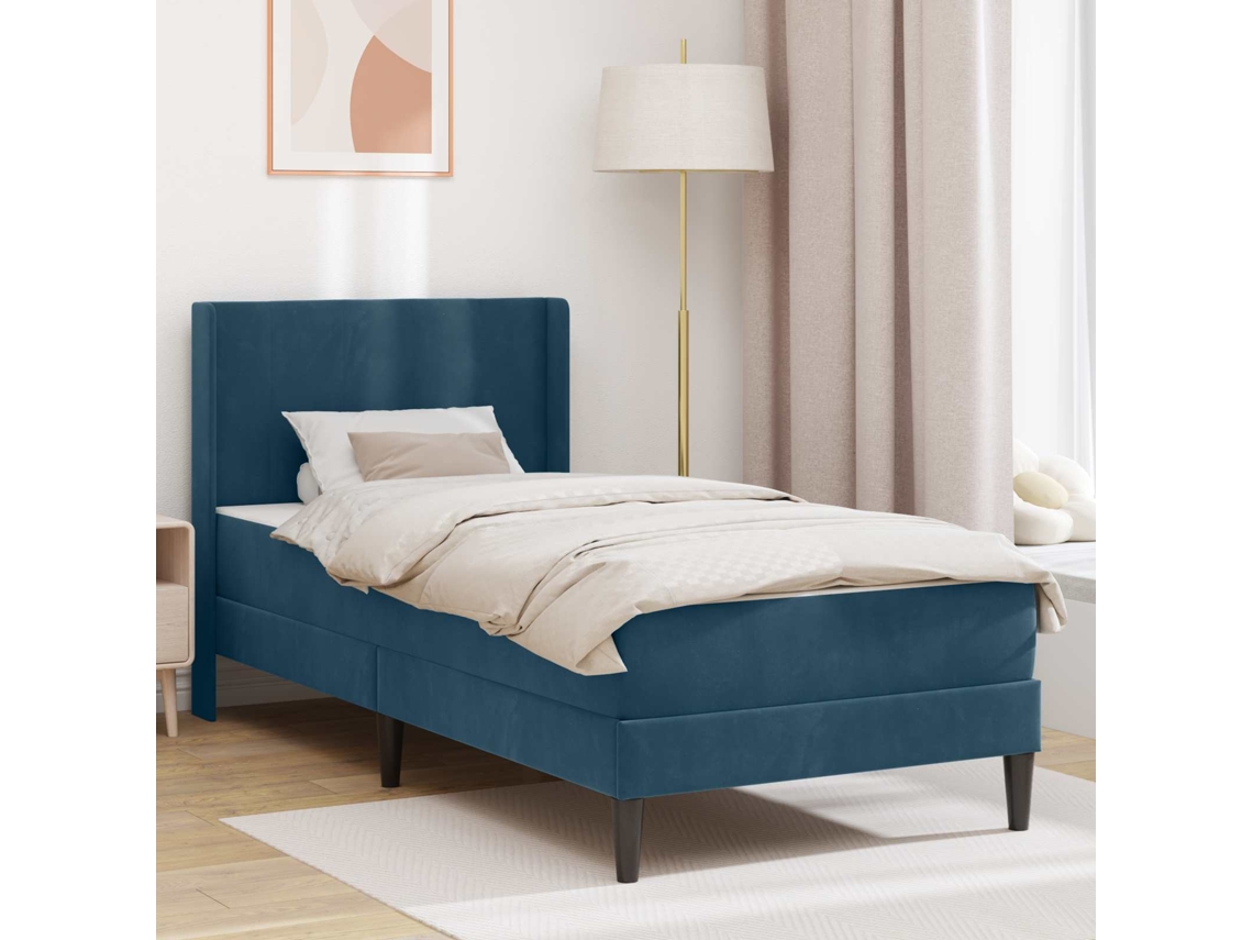 Vidaxl Estrutura De Cama Com Colchão Azul 90 X 200 Cm Veludo