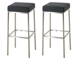 Conjunto de 2 banquetas de bar com apoio para os pés, design simples, altura 85 cm, tecido cinza escuro e aço inoxidável 10_0004382