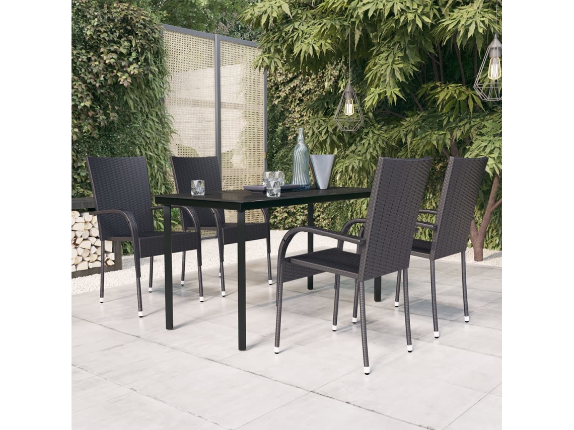 Vidaxl 5 Pcs Conjunto de Jantar para Jardim Preto