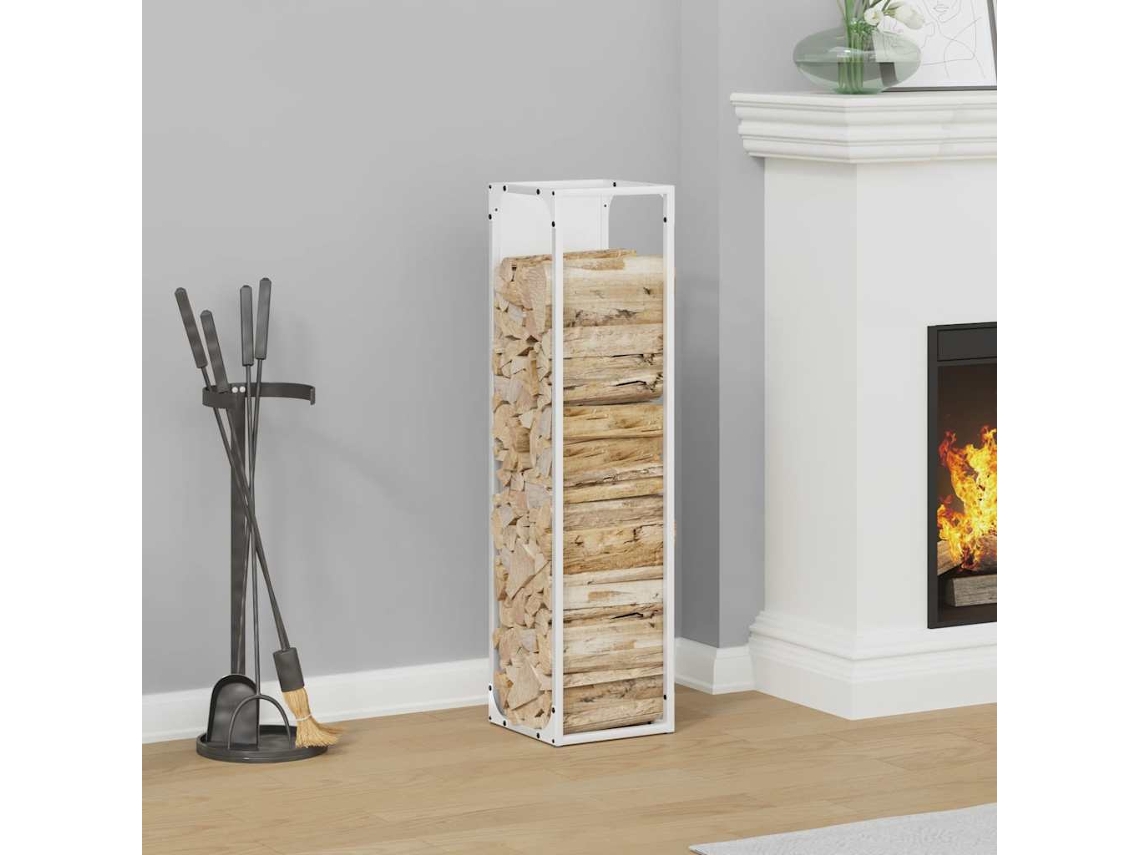 Vidaxl Suporte Para Lenha 25x25x100 Cm Aço Laminado A Frio Branco